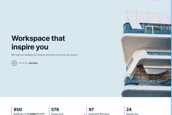Sample hero section of a finished webpage that could be used for a construction company